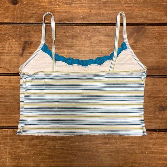 Y2K Victoria’s Secret Cropped Striped Tank Top Large Upcycled DIY Blue Green - Picture 5 of 6